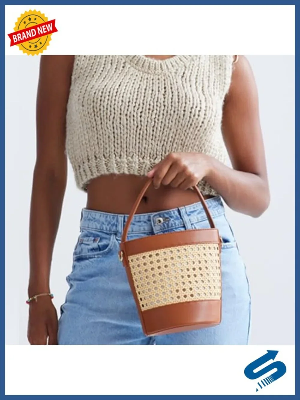 Woven Straw Tote Bag for Women, Summer Beach Crossbody, Natural Rattan Purse